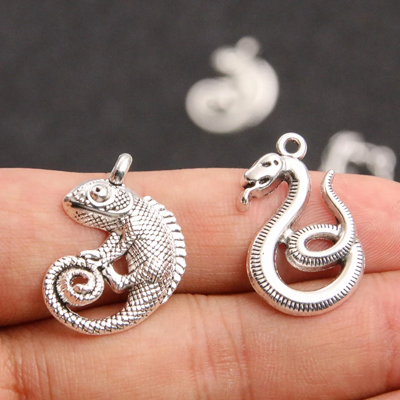 10PCS 7 Styles Mixed Alloy Antique Snake Monkey Tiger Lizard Deer Charms For Jewelry Making DIY Handmade Animal Pendant