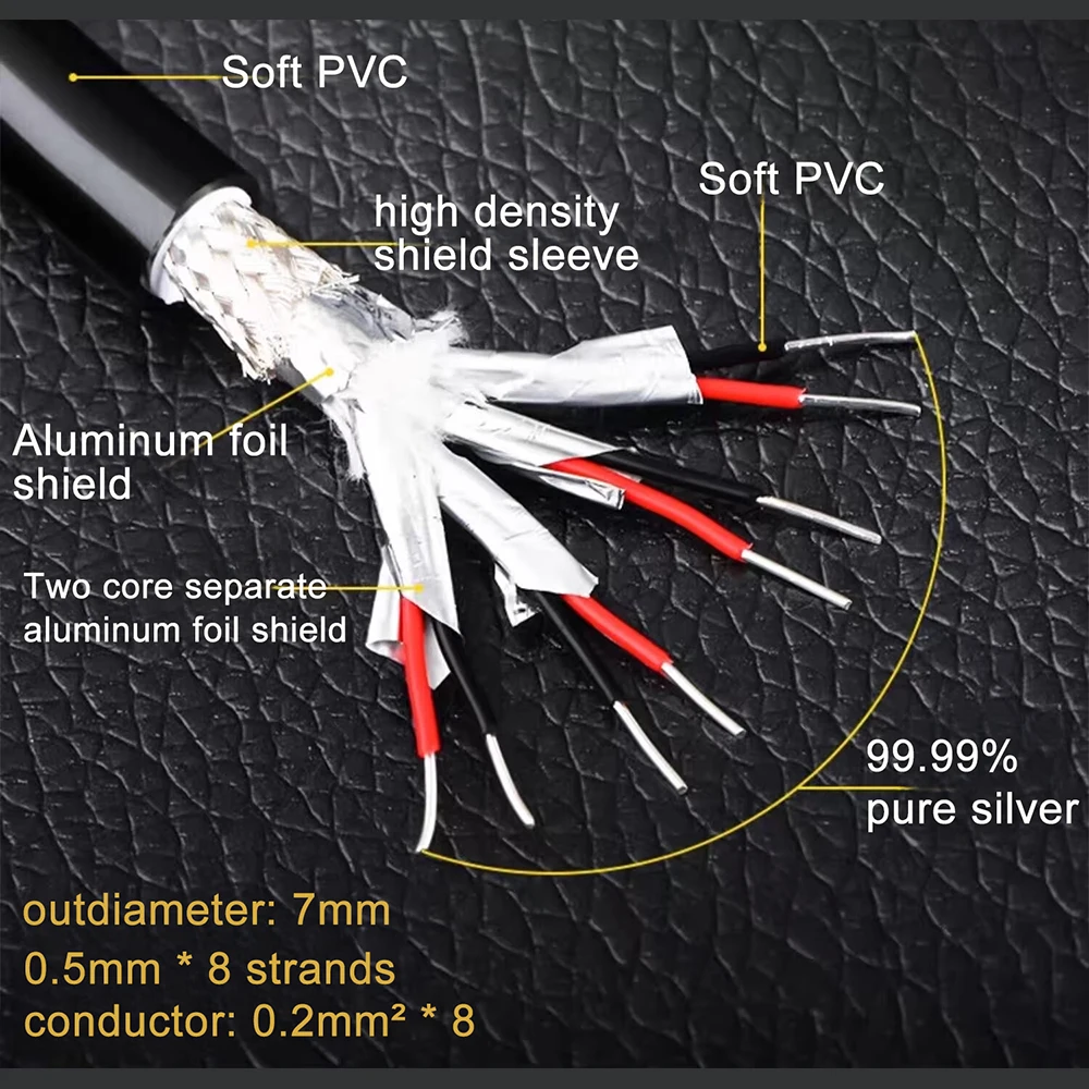 CAT.8 40Gbps RJ45 XSSH 7mm 8 Core 99.999% 5N Pure Silver 15AWG High Density Double Layer braided and Foil Shield Network Cable