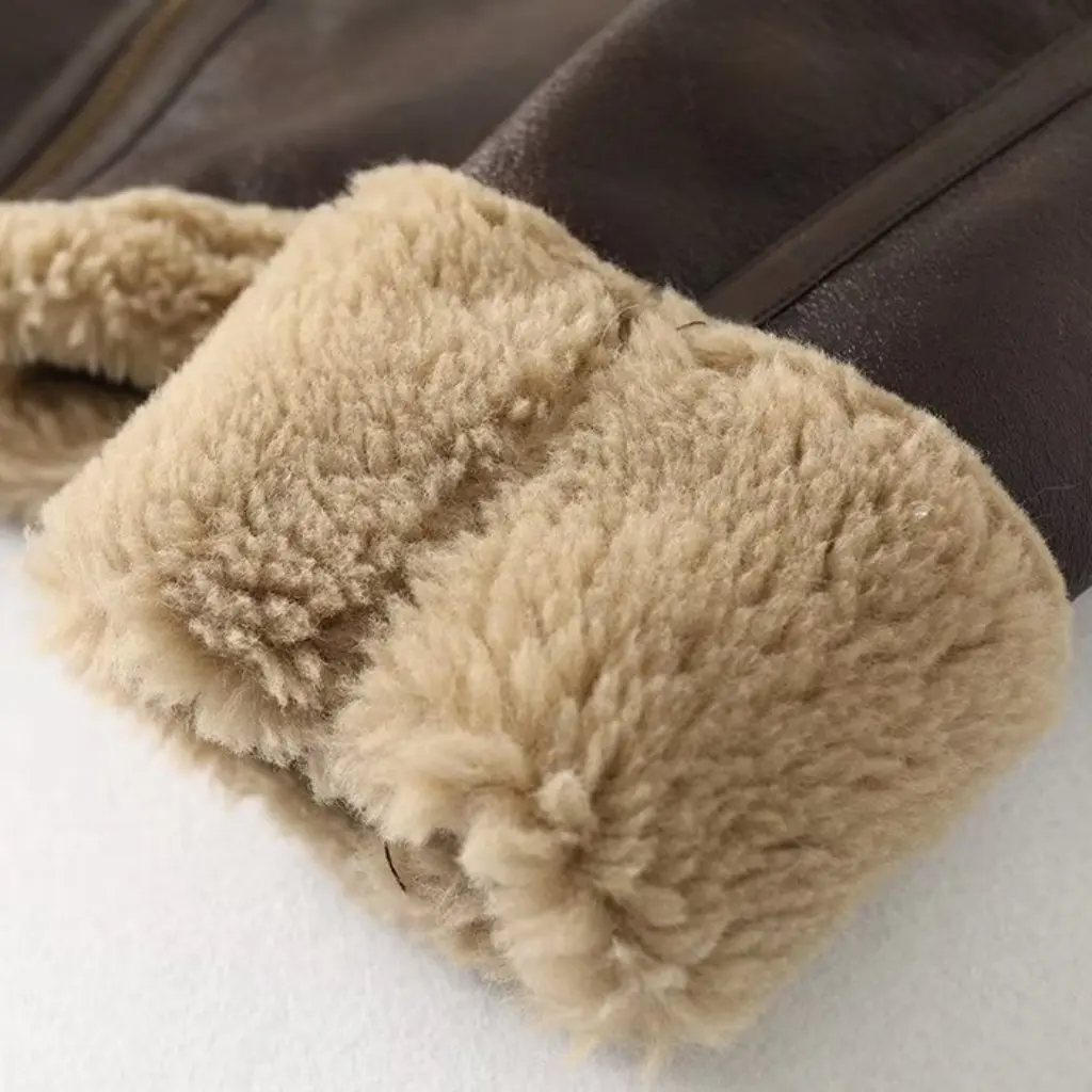 Chaqueta de cuero de imitación para mujer con puño de piel solapa moda urbana ropa de motociclista cálido Otoño Invierno nueva moda