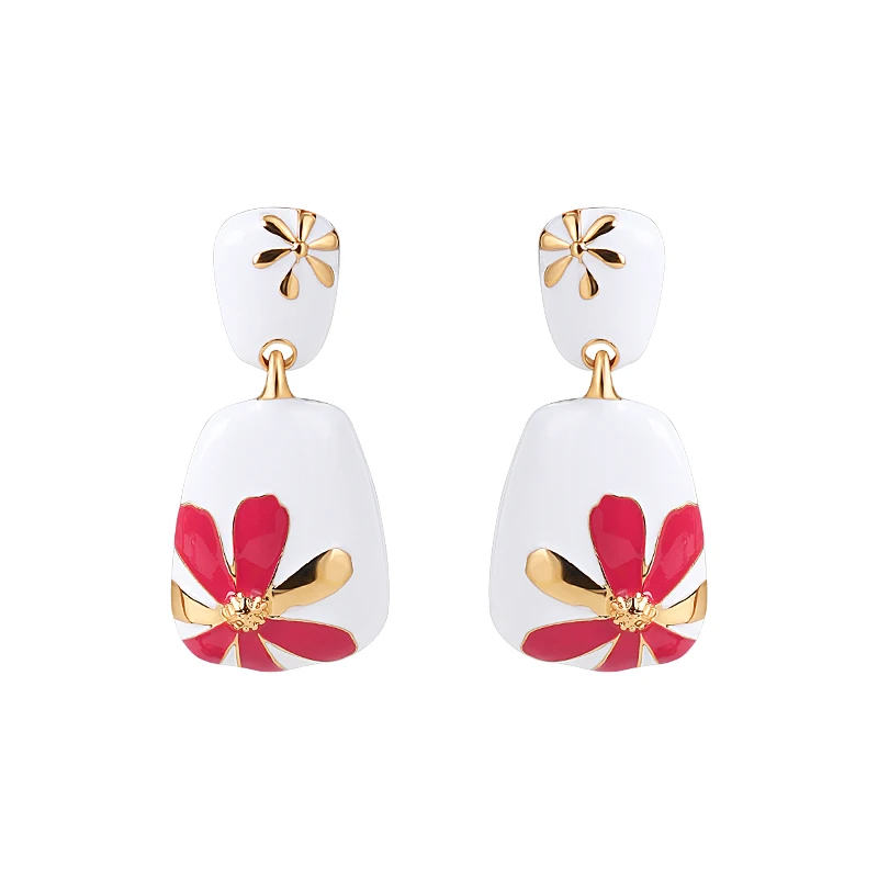 

Enamel drop glaze flower earrings with cheongsam earrings personalized art design earrings
