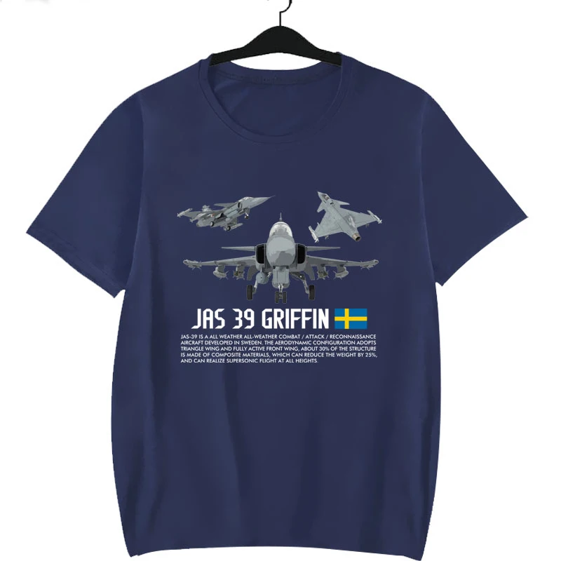 Sweden SAAB JAS 39 Gripen Fighter Aircraft Premium T-Shirt. High-quality Cotton Short Sleeve O-Neck Mens T Shirt New S-3XL