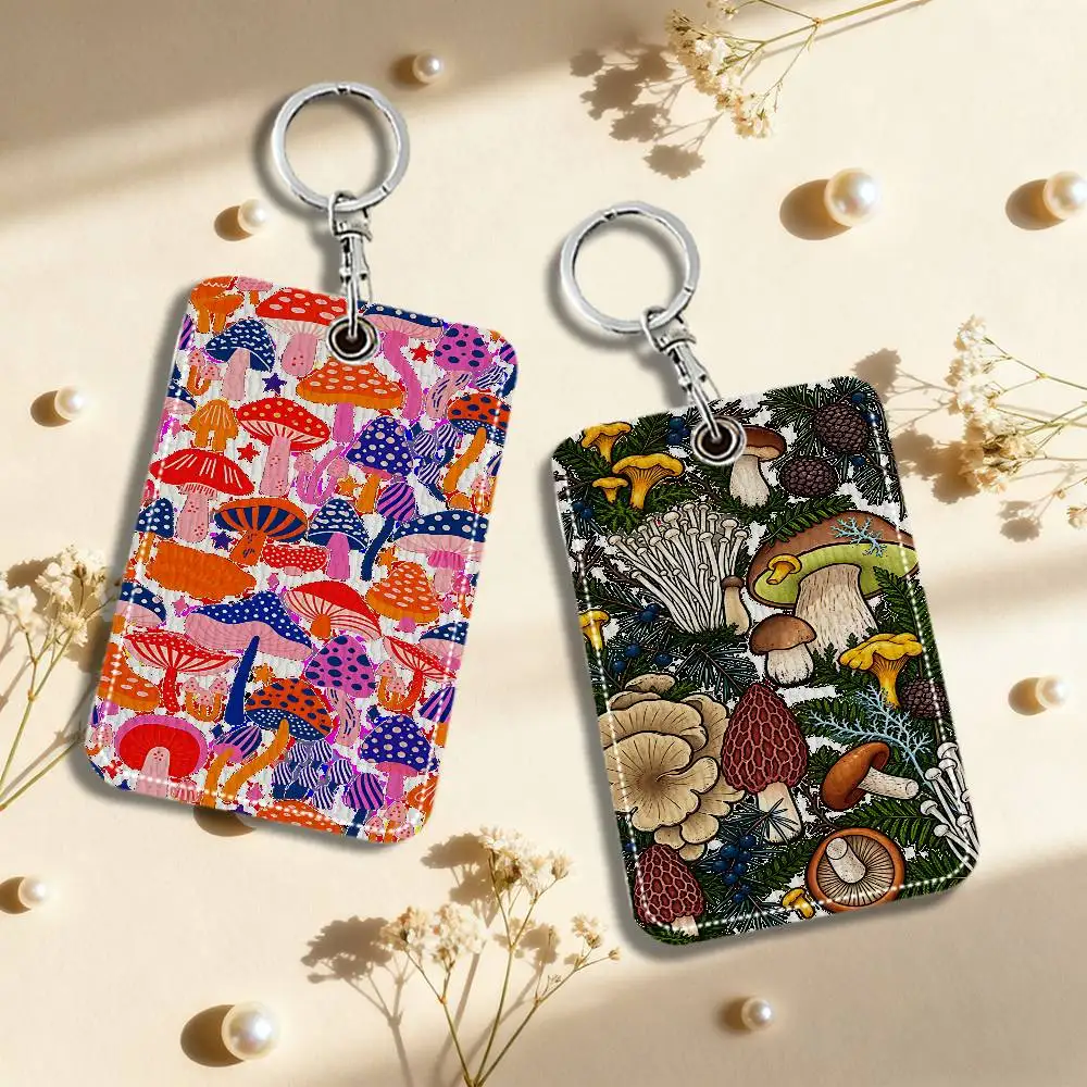 Colorful Mushroom Sign Rectangle Keychain Card Holder, Badge Credit Card Holder, Student ID Card Holder, Bus Cards Cover