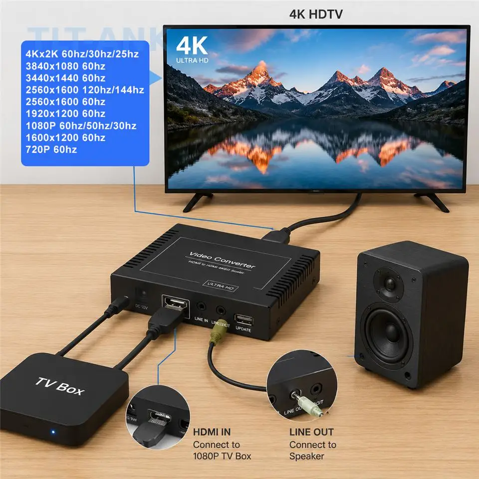 ProAV Video Game Console 4K Upscaler HDMI 4K Upgrader 1080P to 4K 60Hz 2K 144Hz Scale for Nintendo Switch, Xbox, Wii U,PS3,PS4