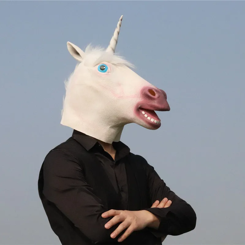 

Unicorn hood mask horse head full face animal hood funny latex horse head cover