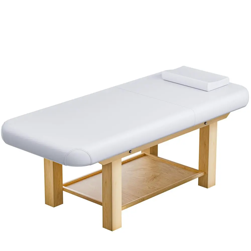 

Stationary Massage Table with with Memory Foam amp PU Leather,Wooden Frame Massage Table with Adjustable BackRest,Heavy Duty Sp