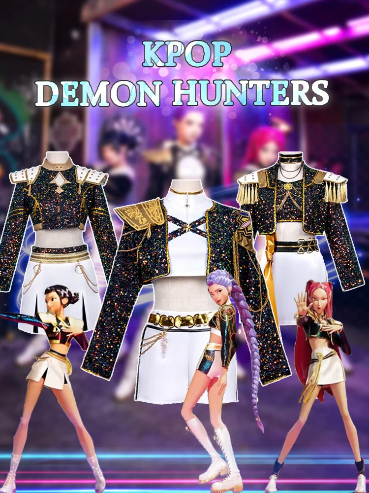 K-Pop Demon Hunters Rumi Zoey Mira Stage Performance Outfit Costume Cosplay con parrucca Ruolo Playi Suit per la festa di Halloween