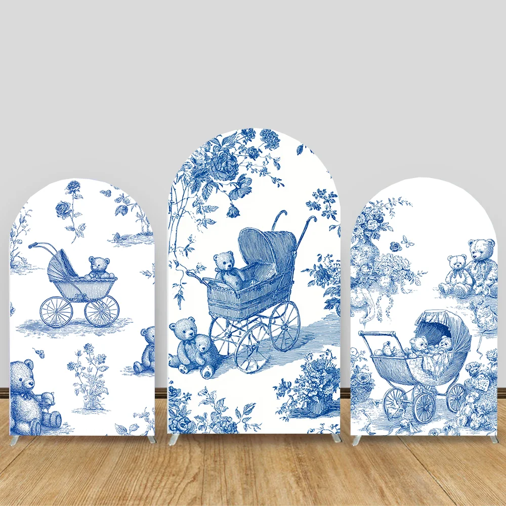 

Blue Floral Print Arch Photography Backdrop Ideal For Baby Christening, Baby Shower And Birthday Party Decorations