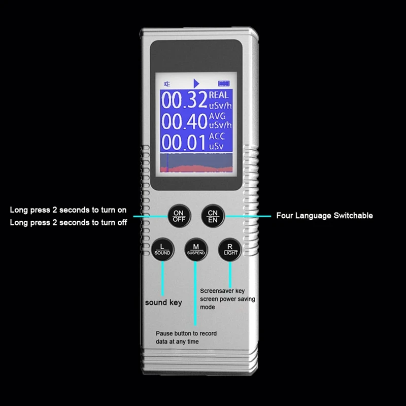 Y23A-Handheld Nuclear Radiation Detector Household Laboratory Digital LCD Display Multi-Function Radioactive Geiger Counter