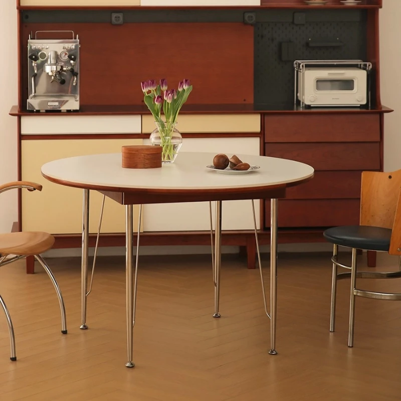 

Round table retro solid wood rock slab round table small apartment dining household dining table metal legs