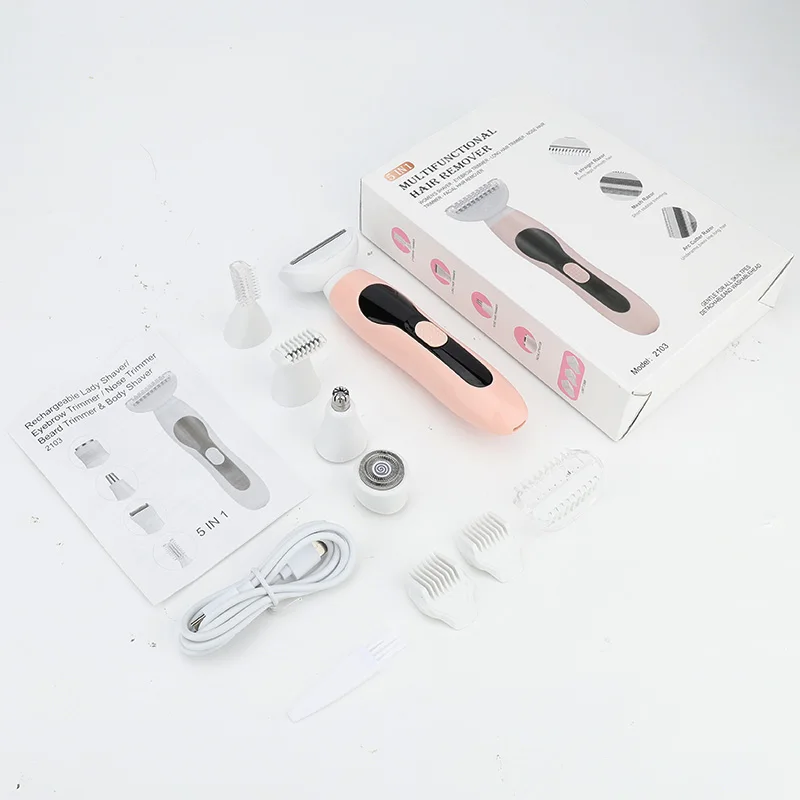 

Электрический эпилятор для лица 5 в 1, зарядка через USB, для влажного/сухого использования, многофункциональный портативный прибор для удаления волос на лице, руках, подмышках и ногах