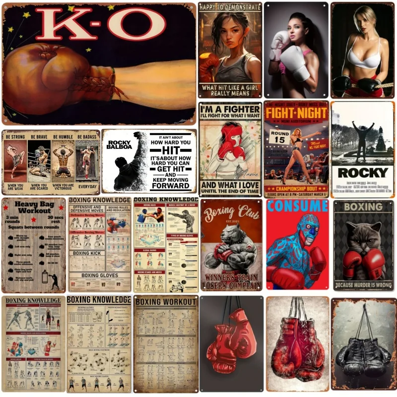 Vintage Boxing-Themed  Metal Tin Sign Wall Art Decor Perfect for Gym, Office, Kitchen, or Studio Decor Ideal Gift for Men