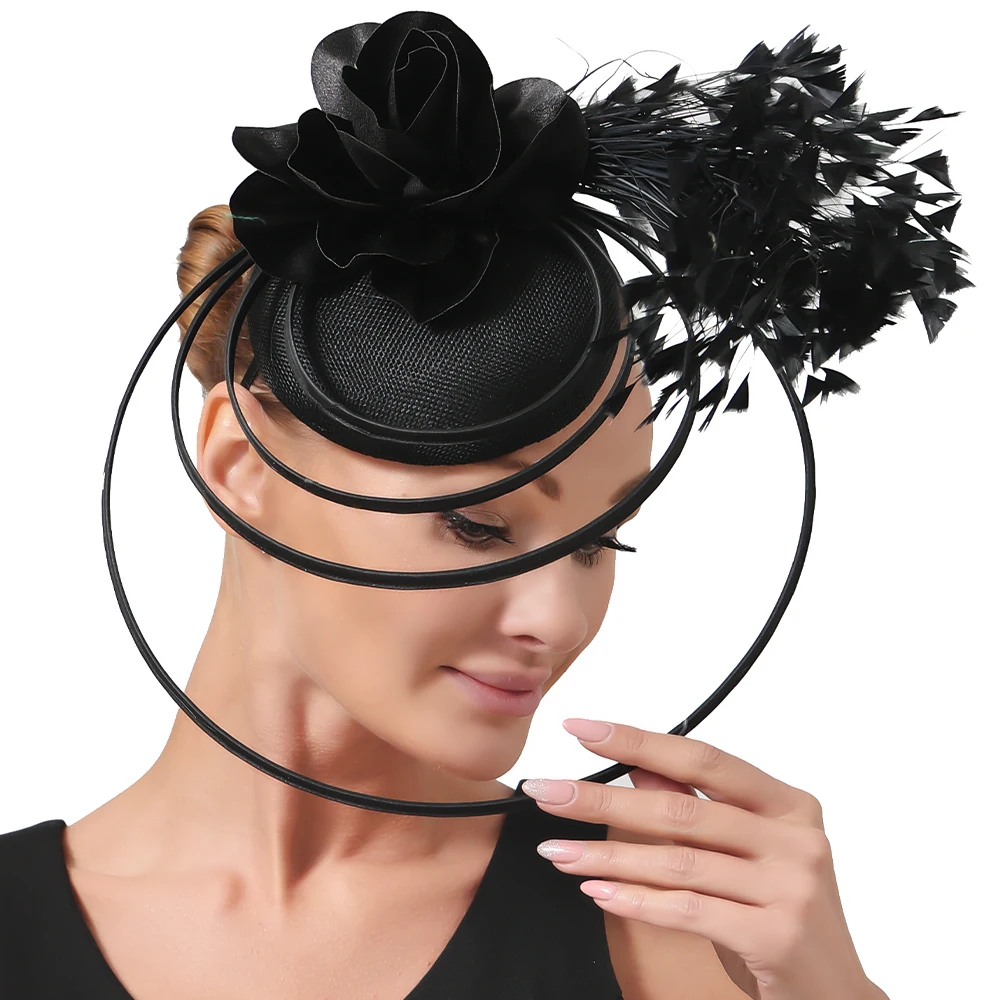 Fashion Sinamay Fascinator Wedding Hats Fancy Floral With Feathers Headpiece Hair Clip Lady Occasion Church Event Hair Accessory