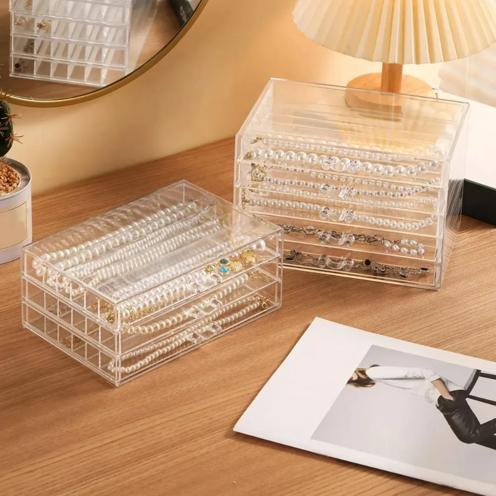 

3/5 Layer Transparent Necklace Storage Box Dust-proof Waterproof Necklace Display Cabinet Organizer Plastic