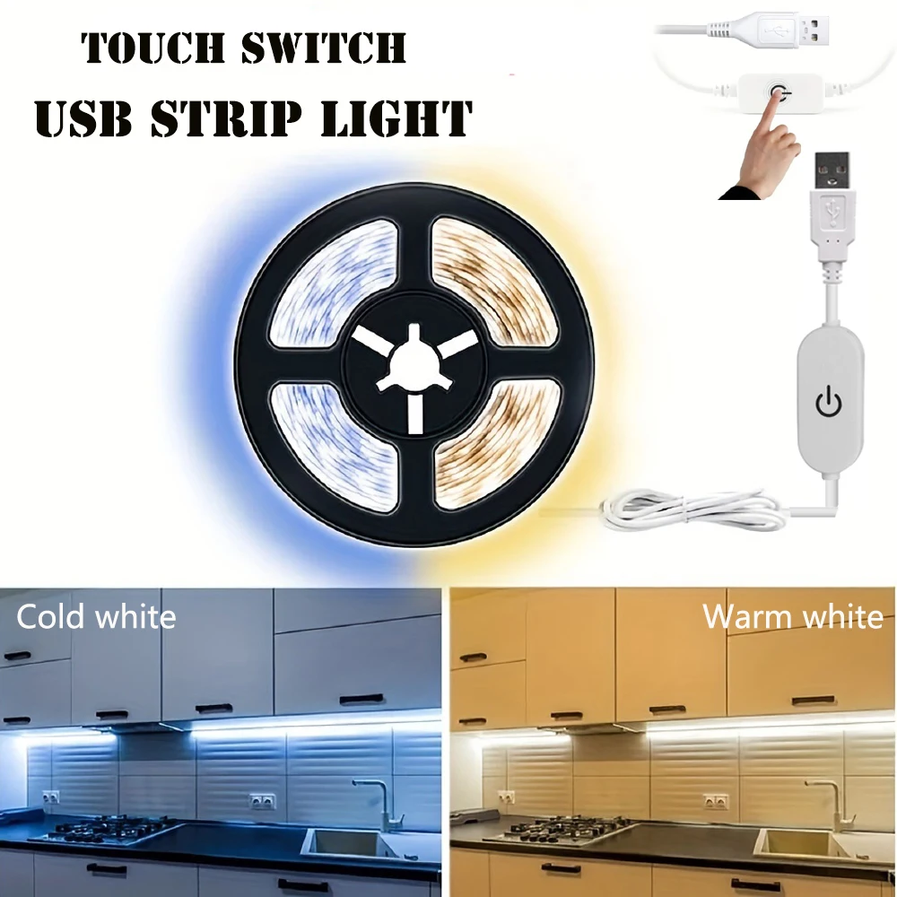 1 Roll LED Touch Switch USB Strip Light 5V 60LEDs/m 2835 Flexible Lamp For TV Backlight Kitchen Stairs Cabinet Lighting Decor