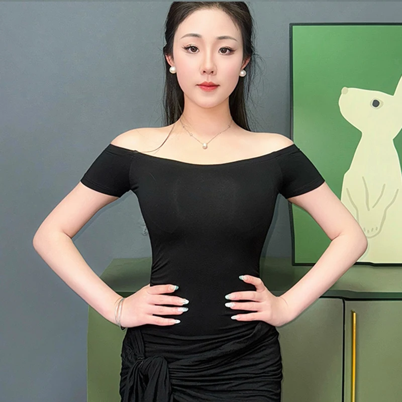 

Latin Dance Costume Line Dance Clothing Women Dancewear Bodysuit Female Off Shoulder Dance Tops Waltz Latin Dance Clothes XH2814