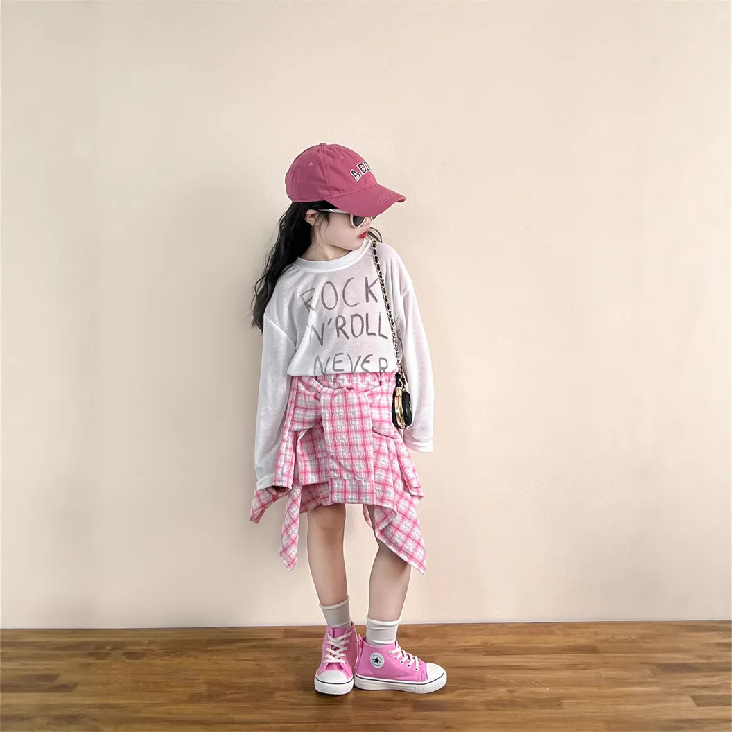 

Korean children's clothing girls' T-shirt 2025 summer new printed letter thin sunscreen long sleeved top