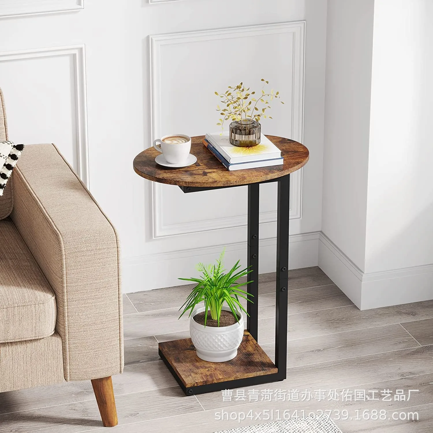 New wooden small side few living room removable tea table bedroom bedside reading a few iron wood combined with small