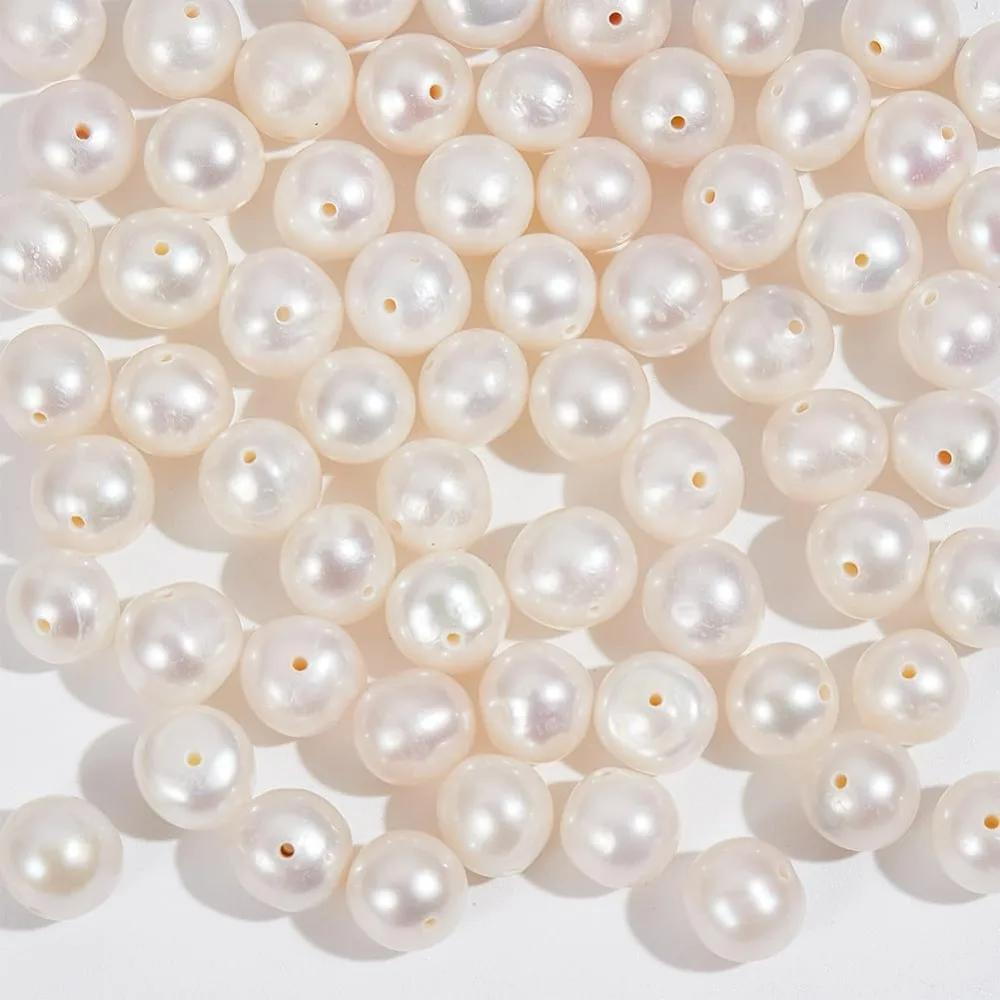 About 59 Pcs Freshwater Pearl Beads 6-6.5mm Round Beads 0.8mm Hole Natural Pearl Loose Beads for DIY Crafts Making Jewelry