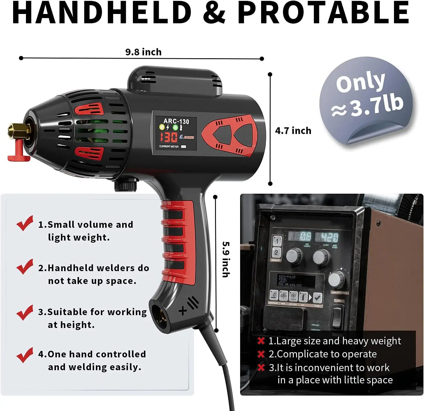 Welding Machine Handheld 110V 130Amp Portable ARC Welder Hand Held Welder Machine Digital Display IGBT Inverter