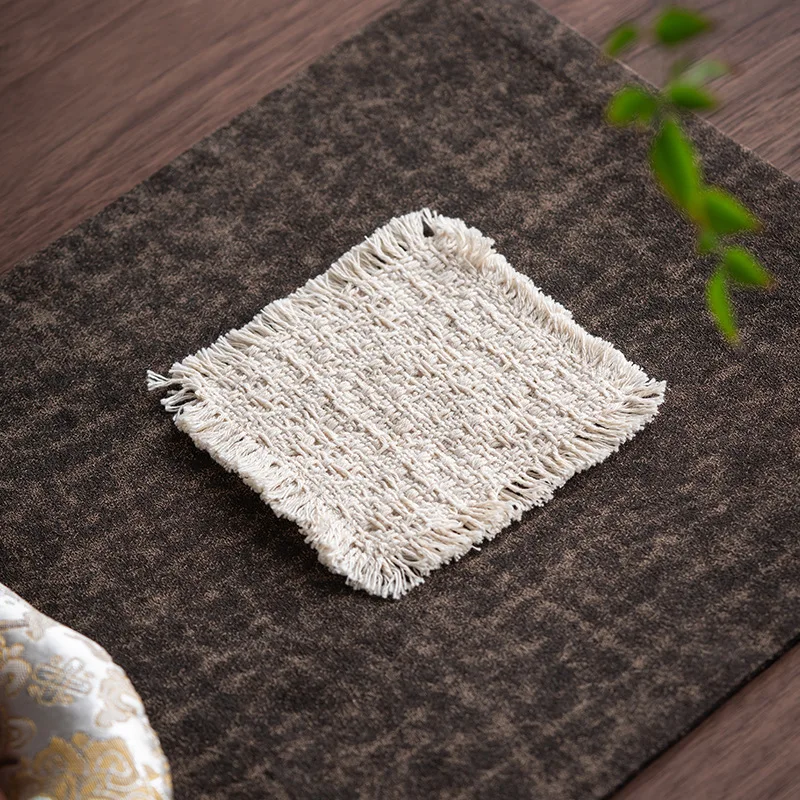 Retro Old Cloth Beard Edge Hand-Made Coaster Zen Tea Cup Holder Thermal Insulation Coaster Tea Table Anti-Scalding Mat Tea