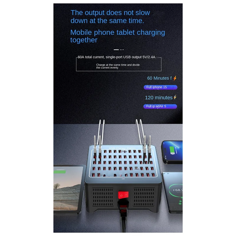 

AM-300W 60, многопортовая USB-зарядная станция, базовая розетка, несколько USB-адаптеров-концентраторов для зарядного устройства для компьютера, телефона, камеры, вилки европейского стандарта, прочный