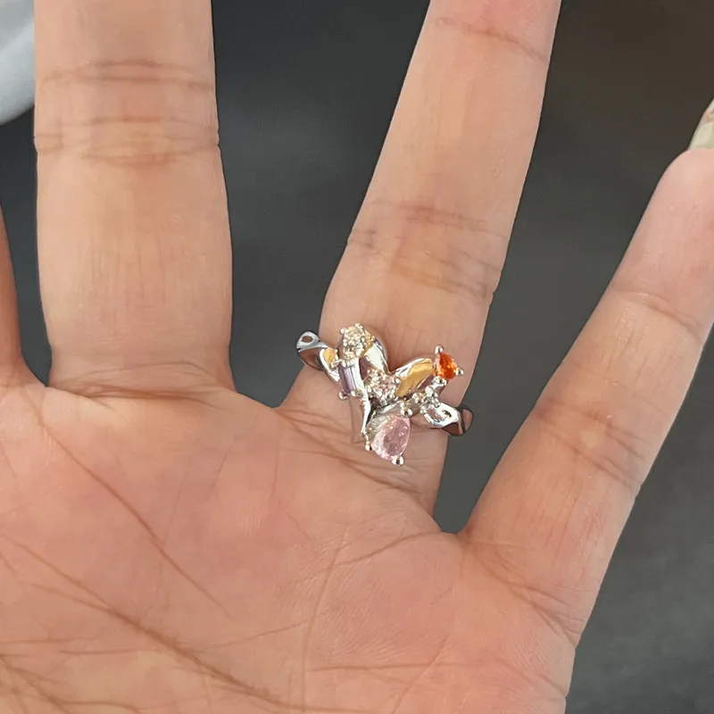 Irregular Red Crystal Glass Heart Aesthetic Rings For Women Y2K Gothic Animal Spider Ring Creative Grunge Jewelry Accessories