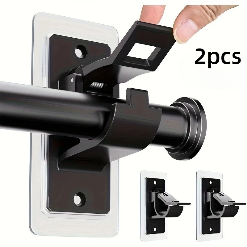 2pcs No-Drill Curtain Rod Bracket Set, Self-Adhesive Curtain Rod Holders, Includes Nail-Free Curtain Rod Hooks,Suitable for Home