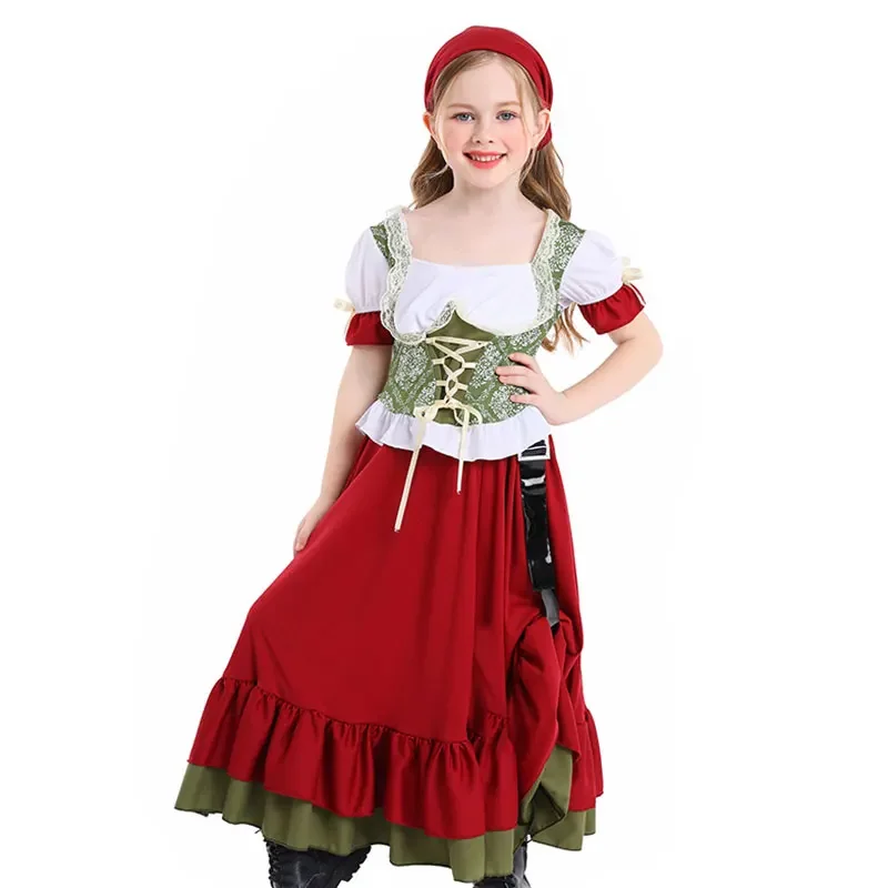 Umorden Oktoberfest Beer Girl Maiden Costume Child Kids Girls Farm Dress With Leather Belt 4pcs/set 4-10Y 10-16Y Tween & Teens