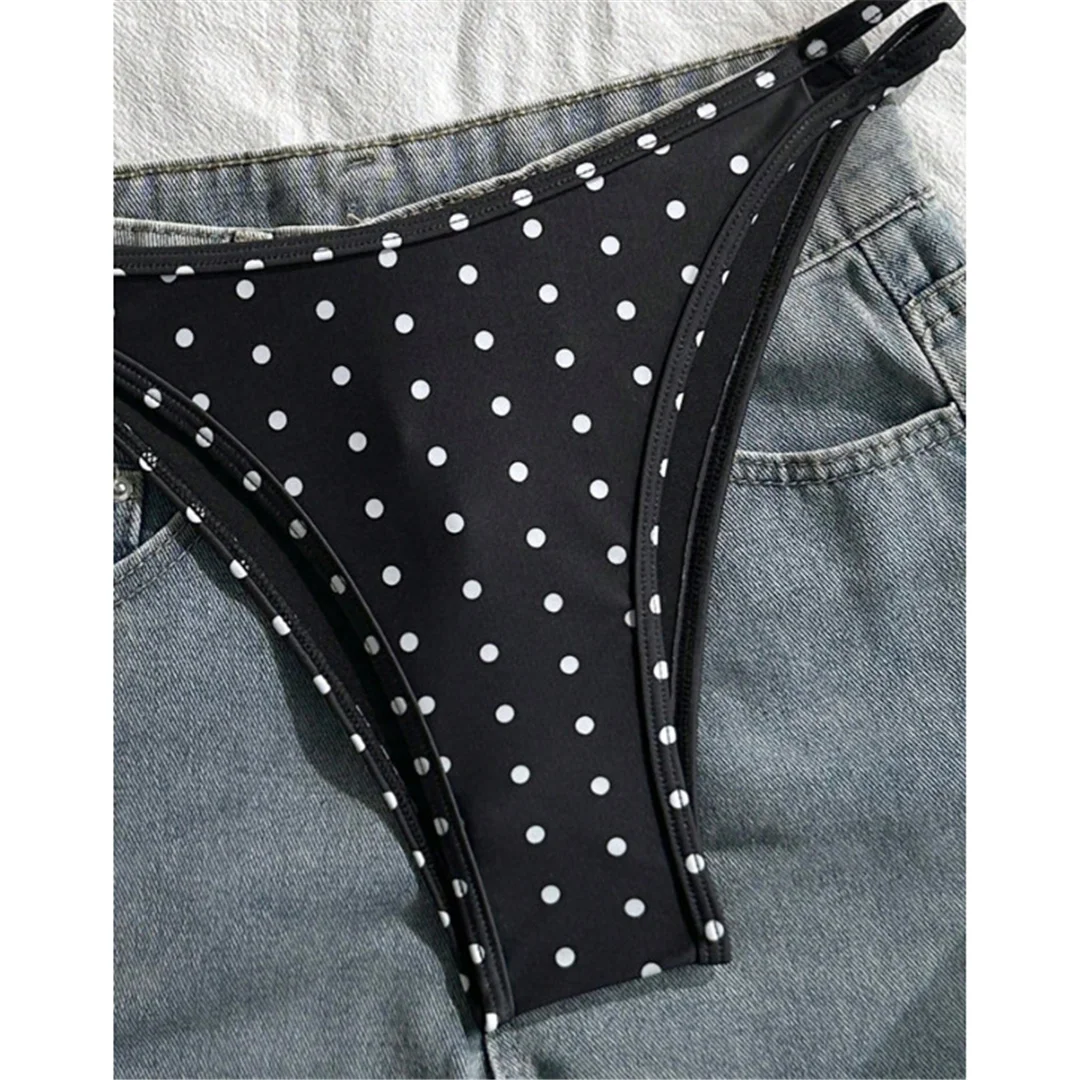 S - XL Polka Dot V-Ausschnitt Bikini Damen Bademode Zweiteiliger Bikini-Set mit hohem Beinausschnitt Badeanzug V8147 – Detail 7