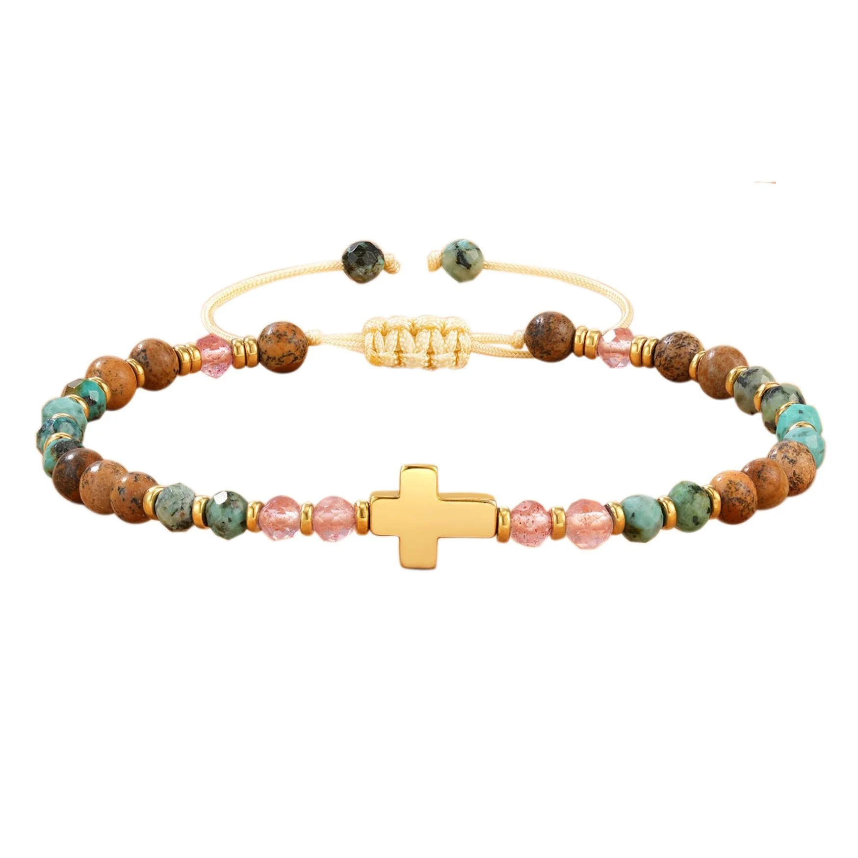 Multicolor Natural Stone Beaded Bracelet, Adjustable