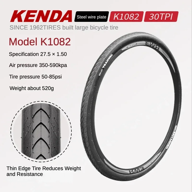 Kenda Jianda Bicycle Tire 27.5*1.5 1.75 Steel Wire Mountain Bike Tire K1082-85PSI-30TPI Outer Semi-Bald Head High-Speed Mountain