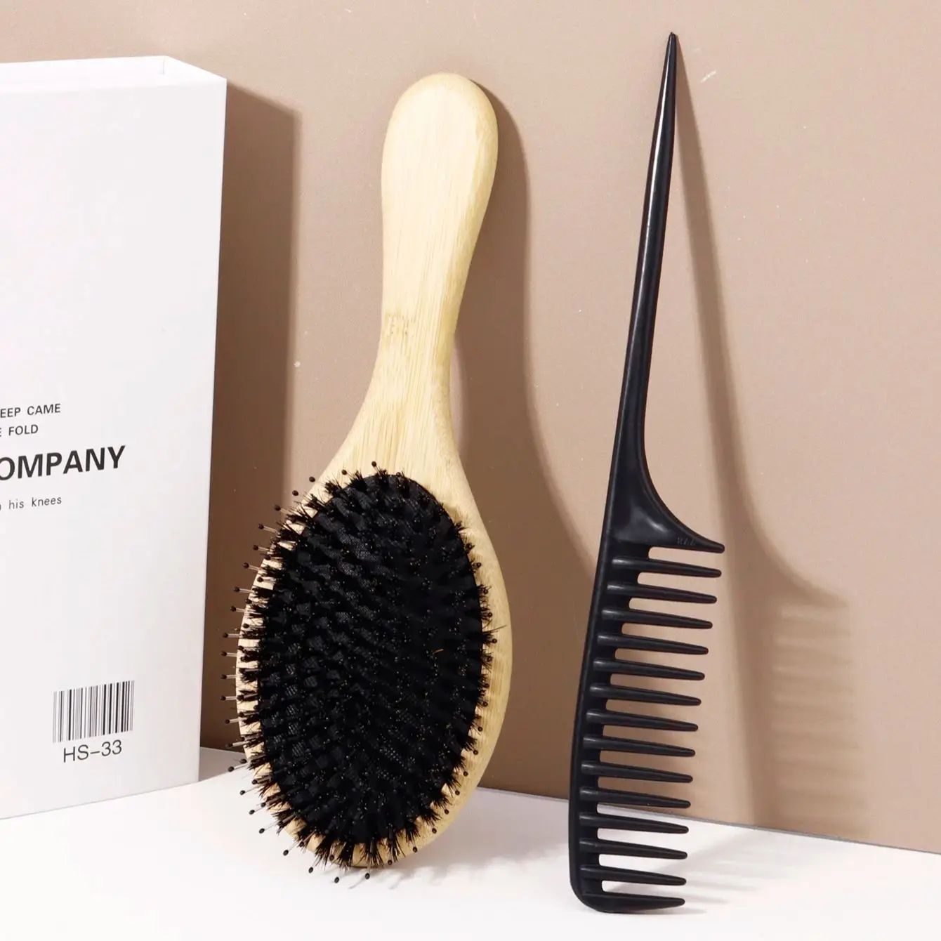 2pcs hair styling set - natural bamboo handle air cushion comb, wide toothed mouse tail comb, special for real hair wigs