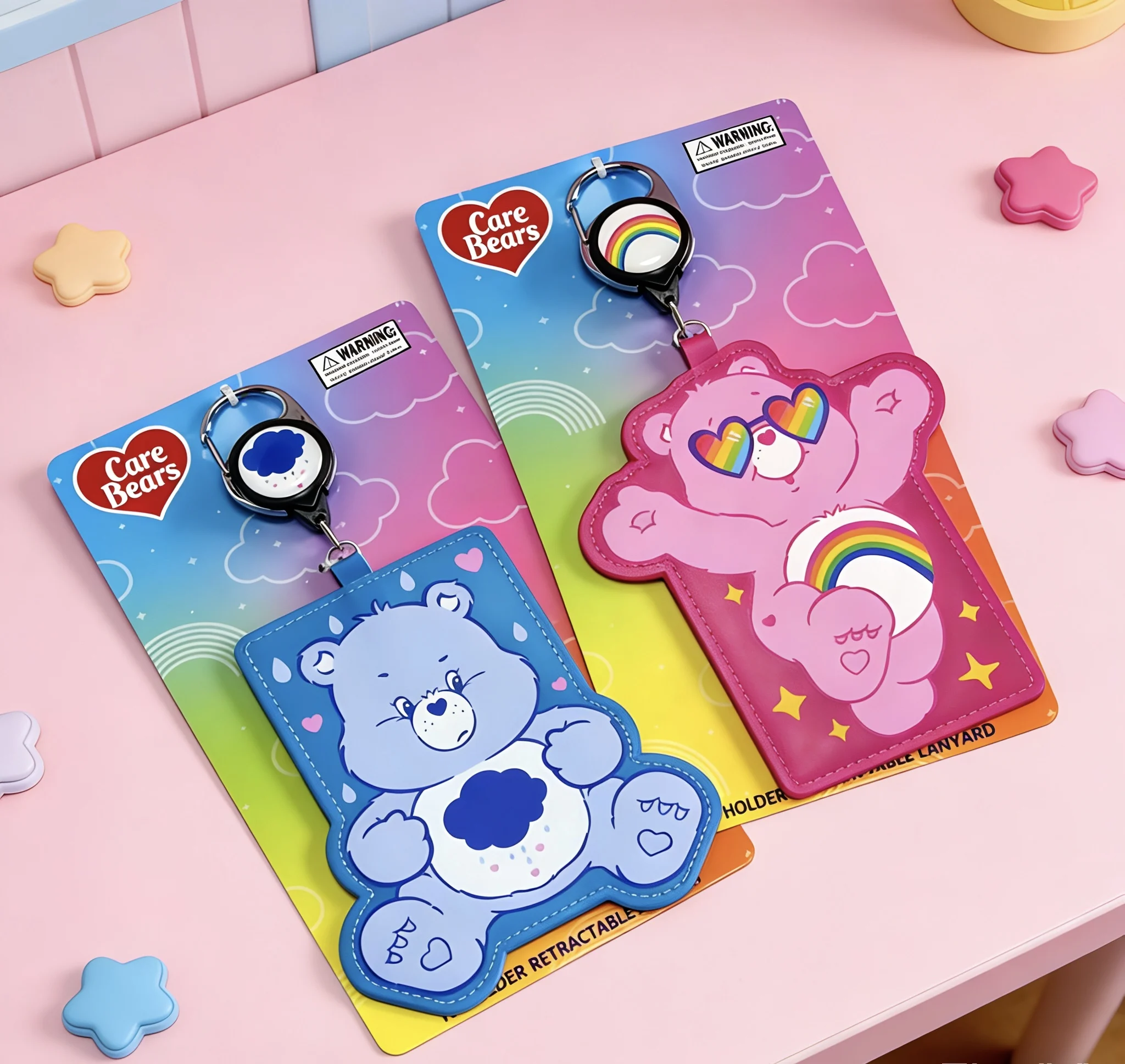 Care Bears Cute Bear Shaped Card Holder with Retractable Reel – Adorable Bag Charm for ID & Cards
