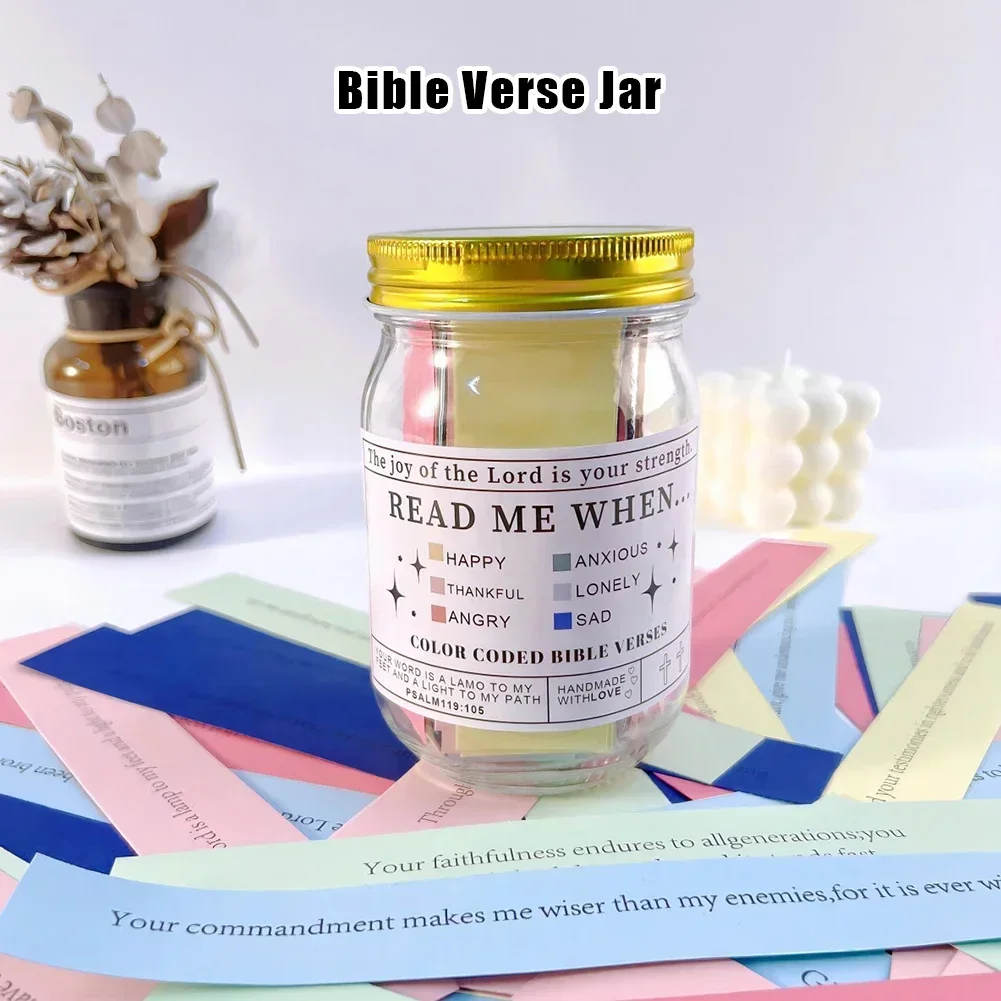 Christian Cards Jar Colorful Bible Verses Jar Different Moods Scripture Cards for Reading Christmas Gifts Emotions and Feelings