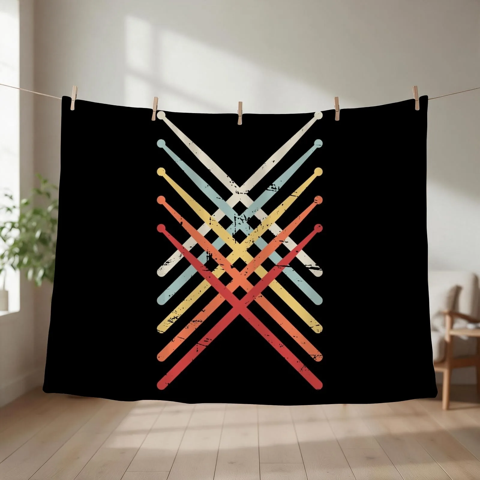 Retro Vintage Drumsticks Design For Drummers Throw Blanket