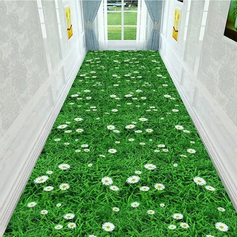 3D Corridor Green Garden Path Long Carpet Living Room Decoration Home Aisle Non-Slip Floor Mats Modern Luxury Entryway Decor Rug