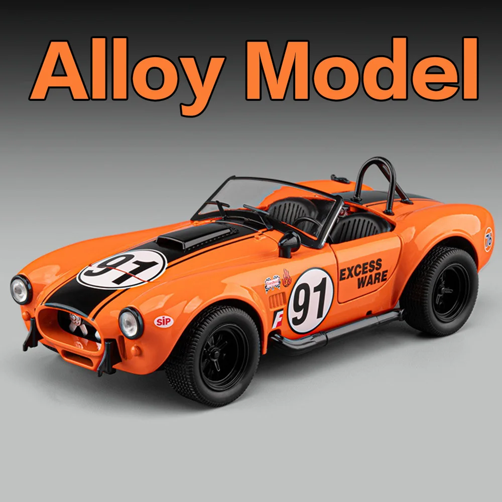 1:22 Shelby Cobra Alloy Diecast Sports Car Model Toys Four Wheel Suspension Sound Light Pull Back Miniature Vehice Birthday Gift