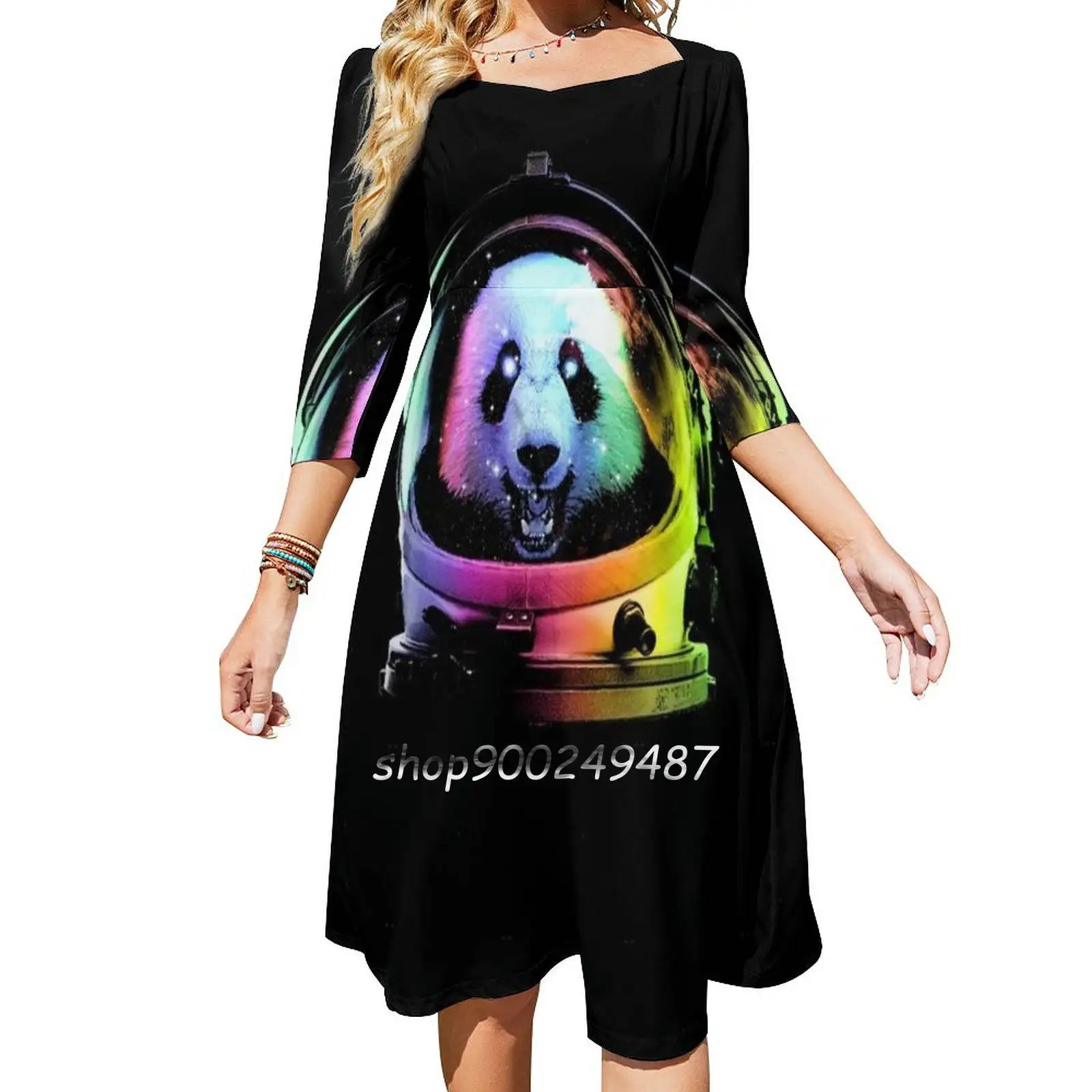 Astronaut Panda Elegant Party Women Dress Slim Multiple Styles Dresses Casual Dresses Panda Cute Cute Animals Pandas Neon