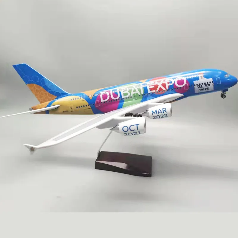 

New 1/160 Scale A380 UAE EXPO Ver Airline Plane Toy Big with Light & Wheel Landing Gears Plastic Resin Airplane Model Decor