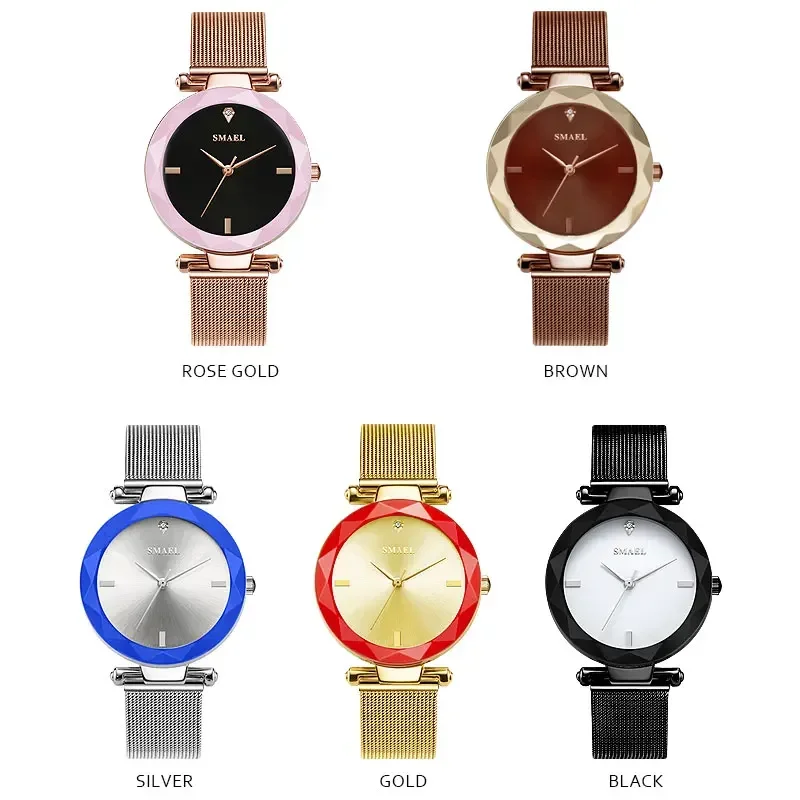 SMAEL Rose Gold Watch Women Quartz Watches Ladies Top Brand Luxury Female Mesh Strap Wrist Watch Girl Clock Relogio Feminino