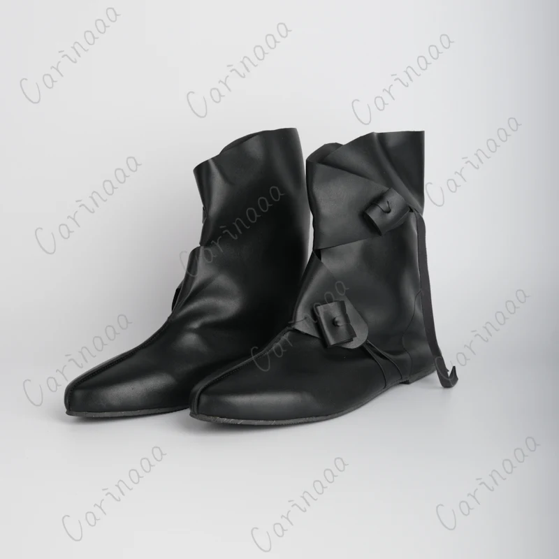 Mannen Vrouwen Middeleeuwse Renaissance Retro Pu Lederen Schoenen Middeleeuwen Victoriaanse Gothic Vintage Enkel Korte Laarzen Party Cosplay Props