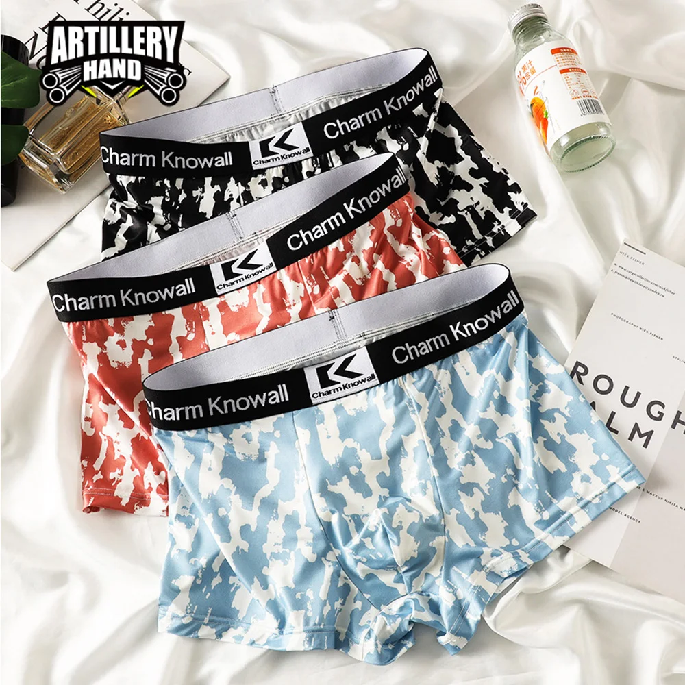 

3PCS/Pack Super Soft Ice Silk Camouflage Print Underpants Men Breathable Mesh Large Space Pouch Boxer High Elastic Men's Panties