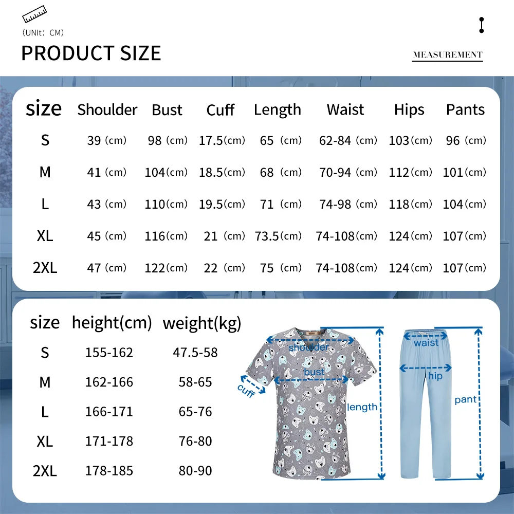 V-neck Print Tops+pant Spa Uniforms Women Beauty Salon Work Clothes Tooth Check Scrub Uniforms Pet Grooming Institution Workwear