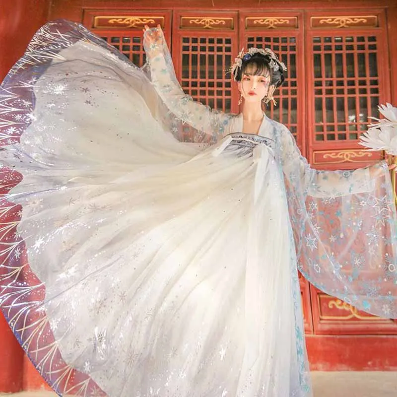 Chinese Hanfu Dress Women Carnival Cosplay Costume Ancient Traditional Hanfu Sets White Blue Dance Dress Plus Size XL