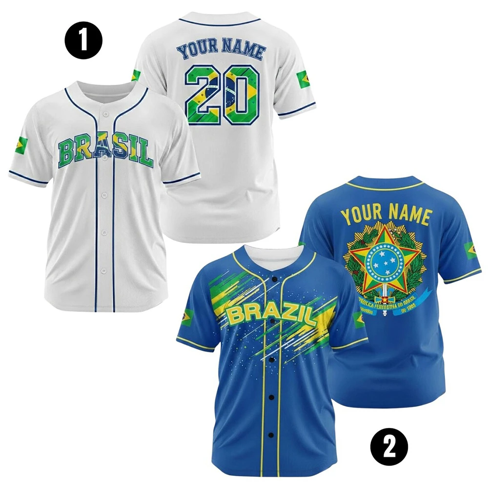 Custom Brazil Flag Baseball Jersey - Two Colors