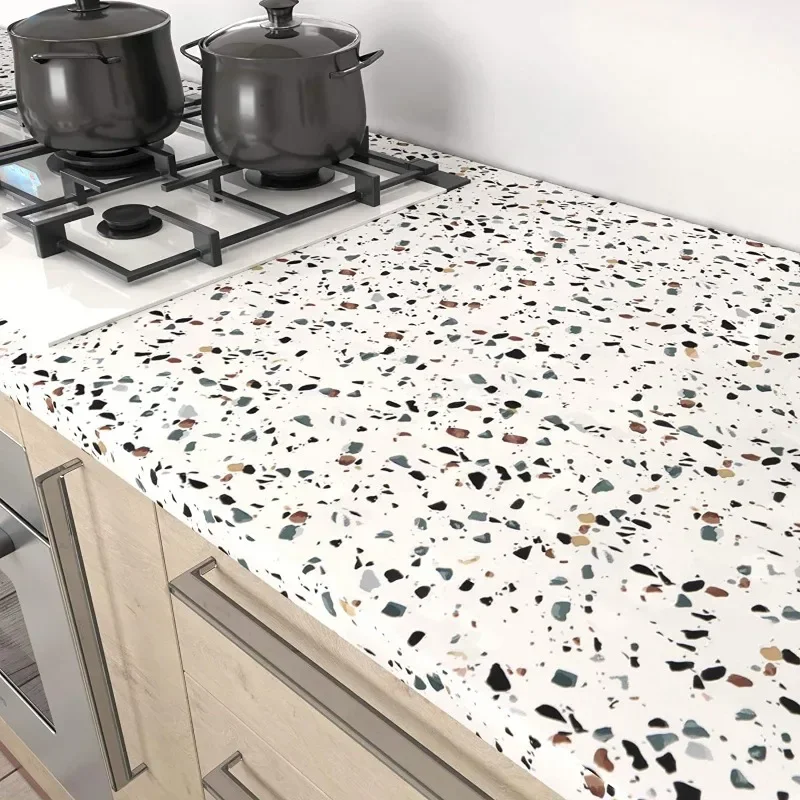 Terrazzo Contact Paper White Waterproof Self Adhesive Wallpaper Roll Granite Countertop Decor Peel and Stick Sticker for Kitchen