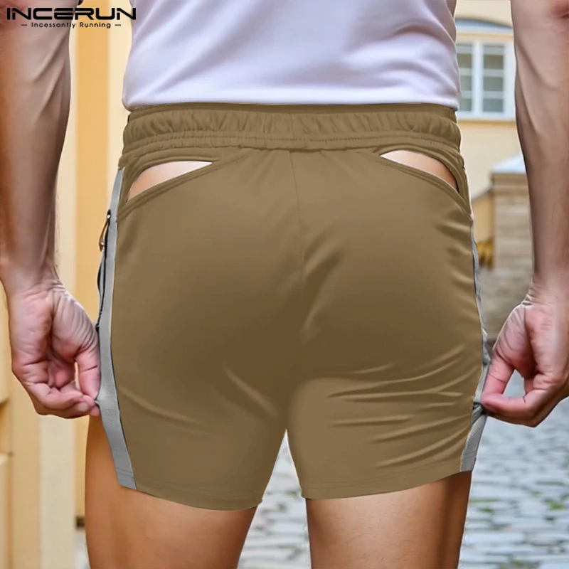 

INCERUN мужские шорты в стиле пэчворк, свободные летние мужские шорты на молнии, уличная одежда, 2025 г., модные повседневные шорты с разрезом