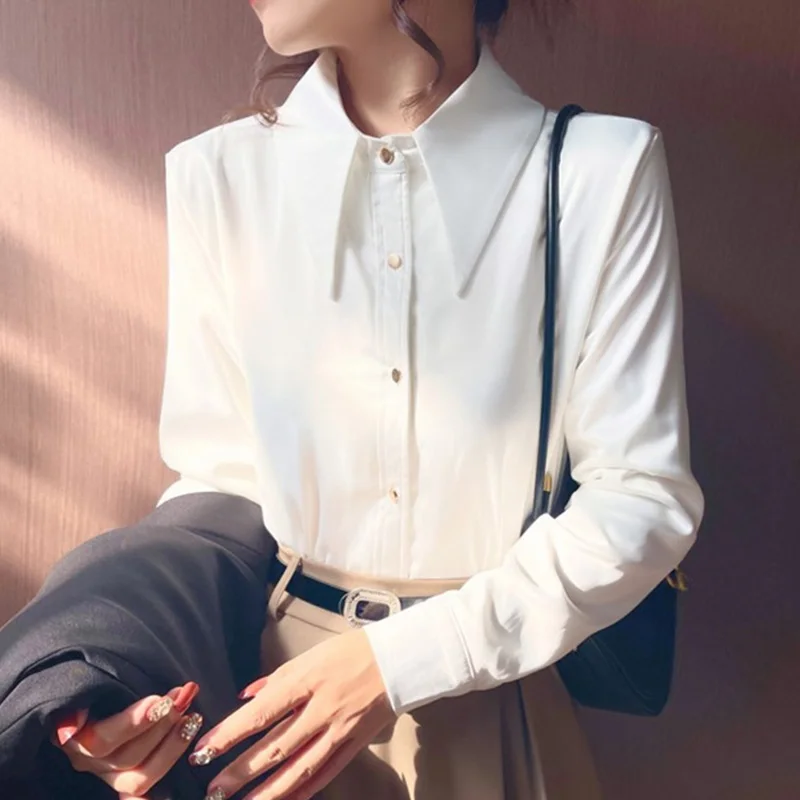 

Koszula Damska Elegant White Shirts Women 2023 Luxury Long Sleeve OL Work Shirts Black Chic Office Lady Blouses Blusas Camisas