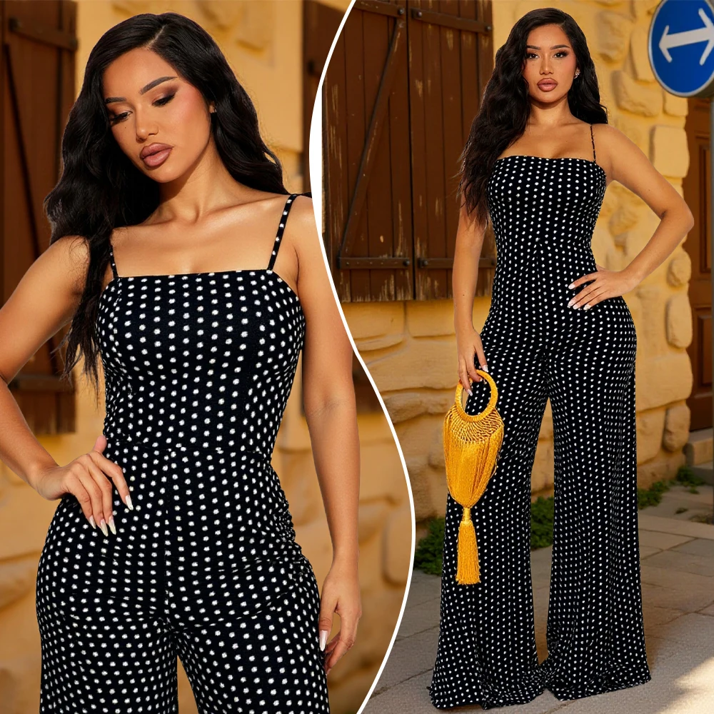

Women's Polka Dot Jumpsuit Autumn Collection Sleeveless Square Neck High-Waist Wide-Leg Palazzo Pant Design