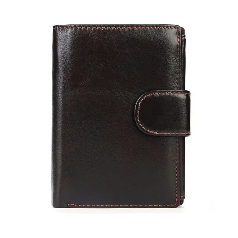 

High Quality Genuine Leather Card Wallet Men Women RFID Genuine Leather Short Wallet Multi Cards Slots Button Man Purse